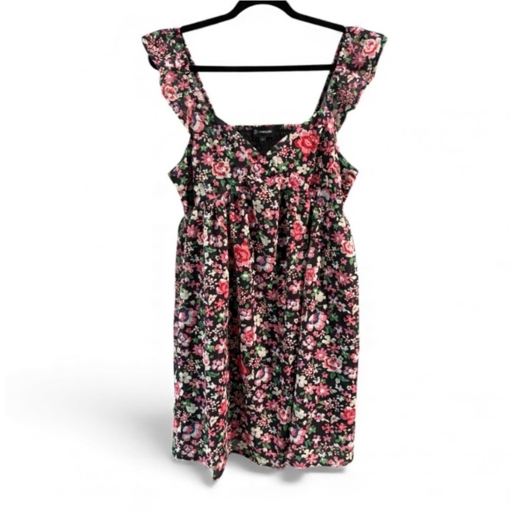 Merigold Kiss Floral Eyelet Mini Dress Small Black Pink Ruffle Smocked NWT